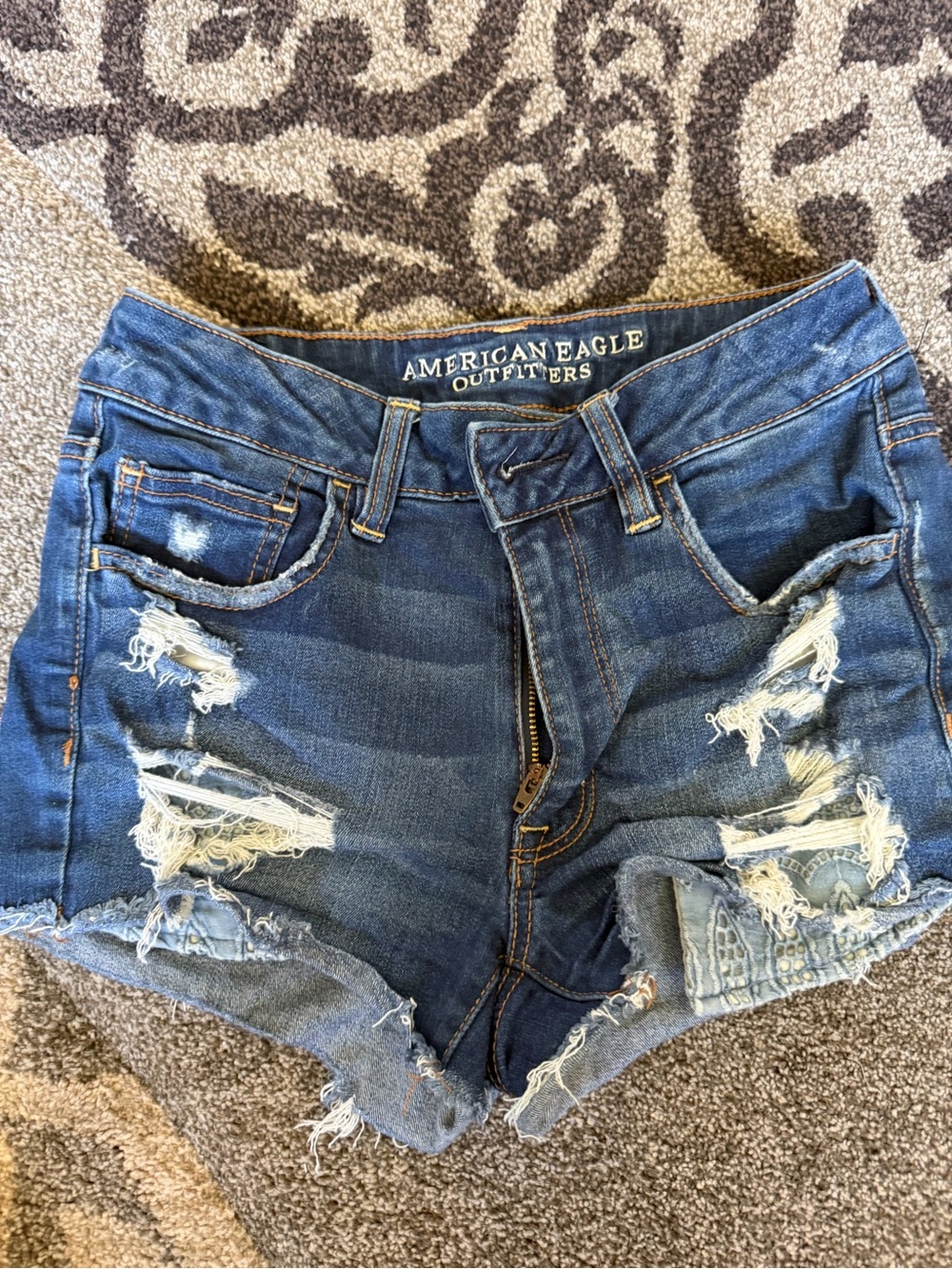 American Eagle Outfitters Women's Distressed Dark Blue Denim Cutoff Shorts